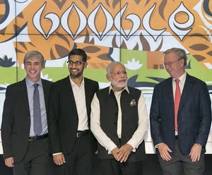 With Google co-founder Larry Page (on left), Indian PM Narendra Modi and former Google CEO Eric Schmidt.